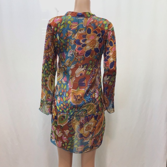 Sunflower Floral Sequin Neckline Long Sleeve Sheer Swimsuit Cover Up Size Small - Picture 5 of 9